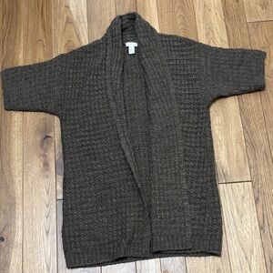 Chico's Beautiful Short sleeved Dark Brown Open-Front Knit Cardigan